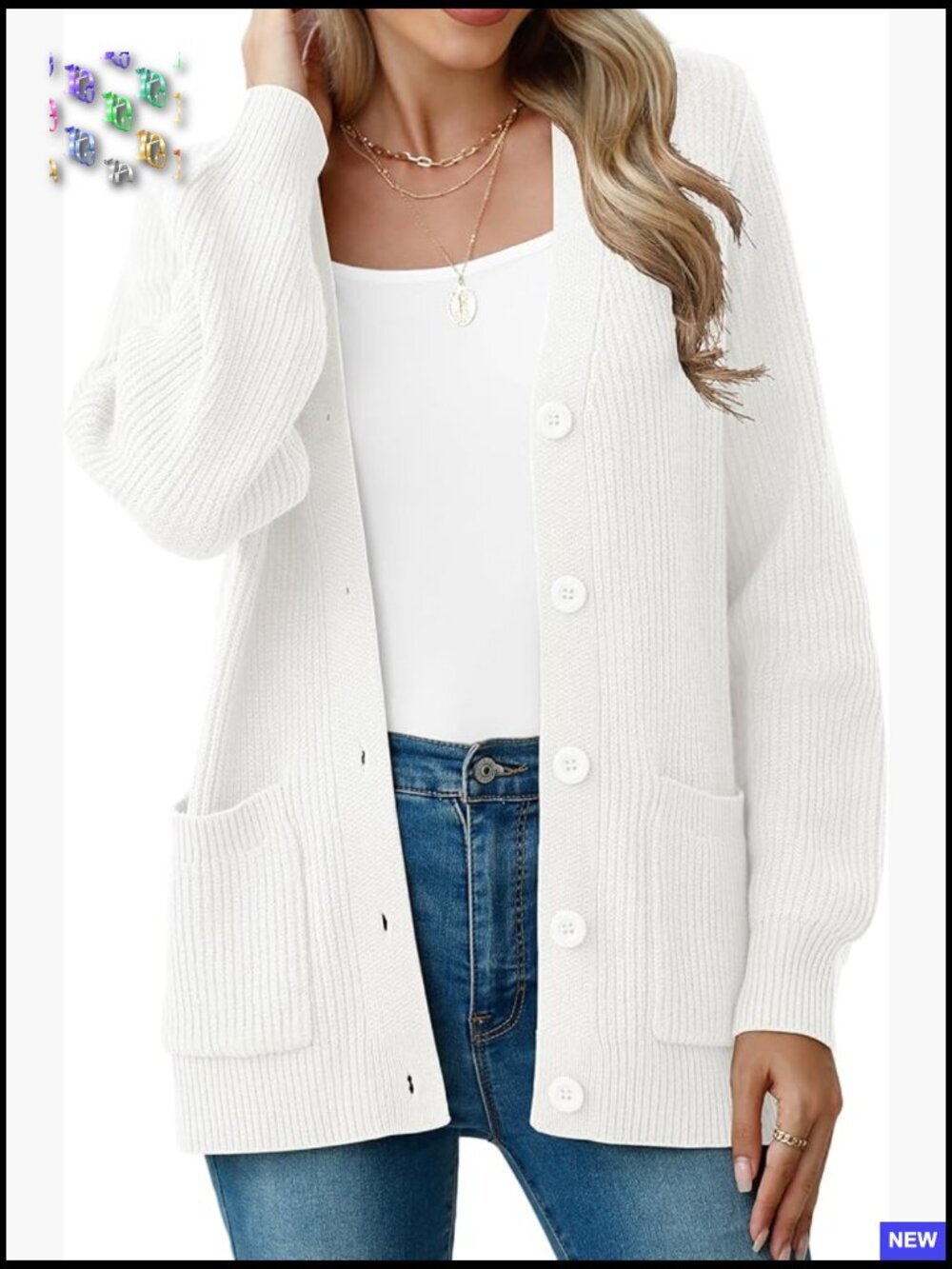 Chunky Knit Cardigan Sweater Long Sleeve V Neck Button Up with Pockets